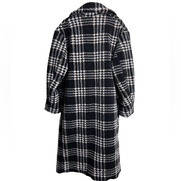 H&M Wool Blend Faux Shearling Double Breasted Coat Jacket Black Plaid XS NWT - Picture 3 of 9